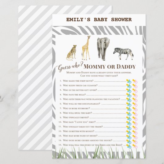 Afrikaans Wilde Baby shower Game PRINED (Voorkant / Achterkant)