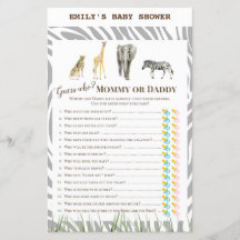 Afrikaans Wilde Baby shower Game PRINED