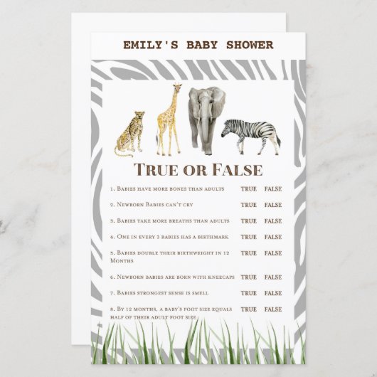 Afrikaans Wilde Baby shower Game PRINED (Voorkant / Achterkant)