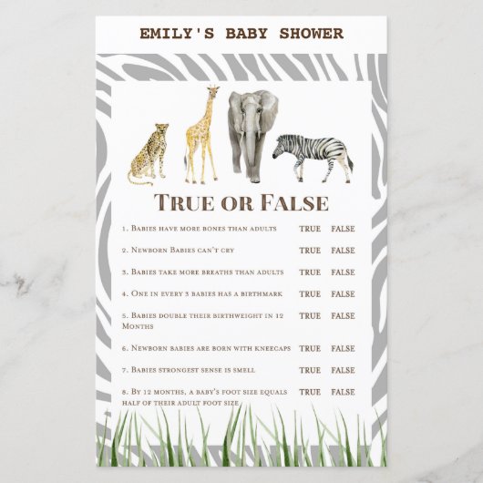 Afrikaans Wilde Baby shower Game PRINED (Voorkant)