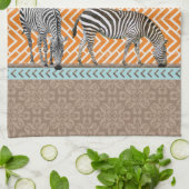 Afrikaans Zebra Oranje Chevron Tea Kitchen Towel Theedoek (Gevouwen)