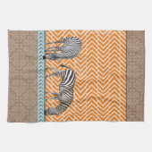 Afrikaans Zebra Oranje Chevron Tea Kitchen Towel Theedoek (Horizontaal)
