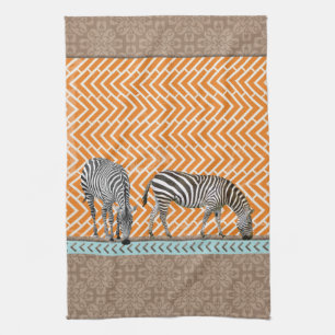 Afrikaans Zebra Oranje Chevron Tea Kitchen Towel Theedoek