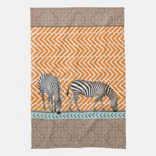 Afrikaans Zebra Oranje Chevron Tea Kitchen Towel Theedoek (Verticaal)