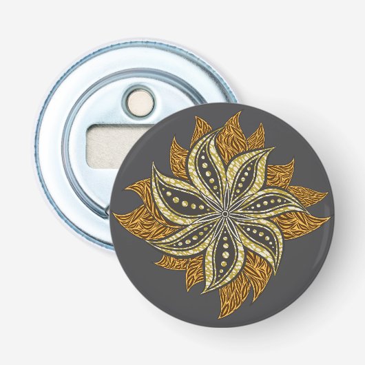 Afrikaanse Abstracte Bloemen Batik Stijl Button Flesopener (Voorkant)