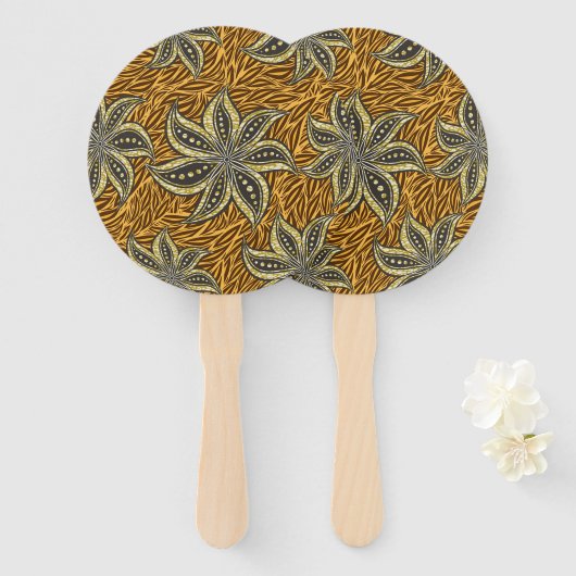 Afrikaanse Abstracte Bloemen Batik Stijl Handwaaier (Voorkant en achterkant)