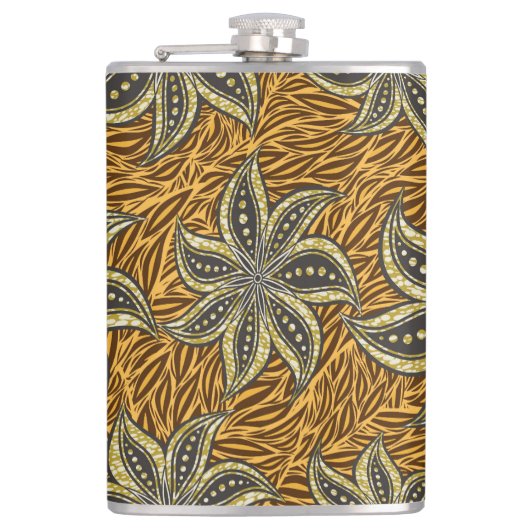 Afrikaanse Abstracte Bloemen Batik Stijl Heupfles (Voorkant)