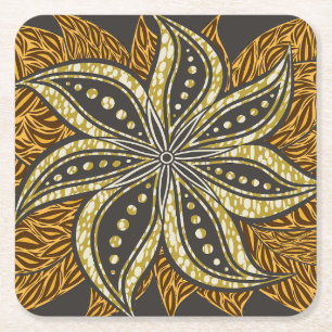 Afrikaanse Abstracte Bloemen Batik Stijl Kartonnen Onderzetters