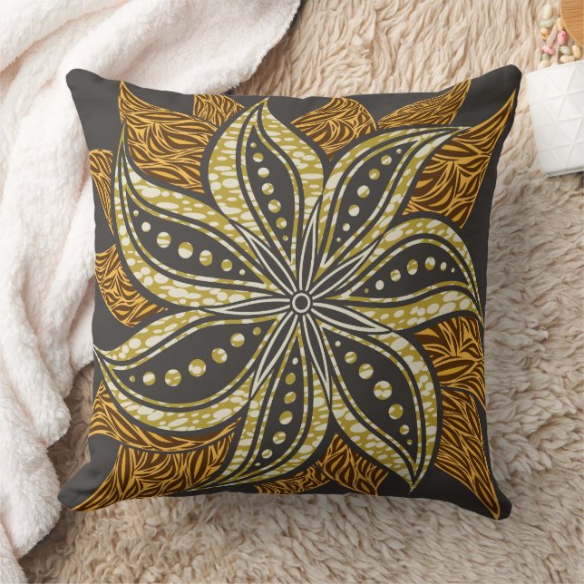 Afrikaanse Abstracte Bloemen Batik Stijl Kussen (Deken)