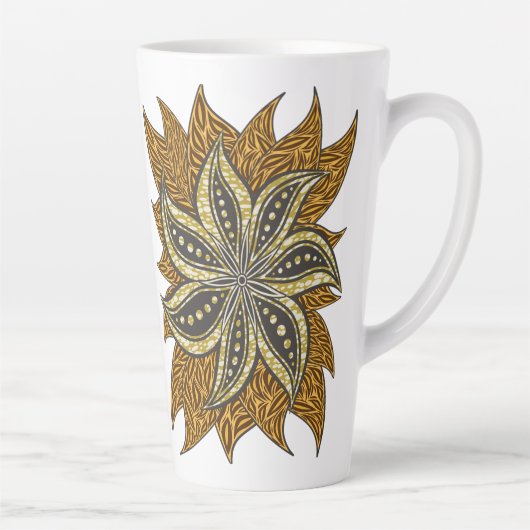 Afrikaanse Abstracte Bloemen Batik Stijl Latte Mok (Rechts)