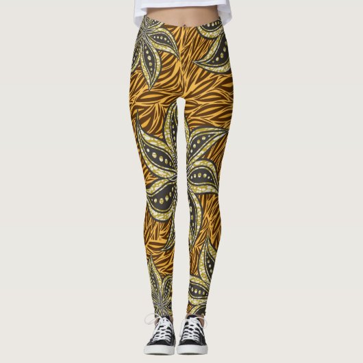 Afrikaanse Abstracte Bloemen Batik Stijl Leggings (Voorkant)