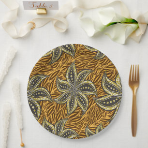 Afrikaanse Abstracte Bloemen Batik Stijl Papieren Bordje