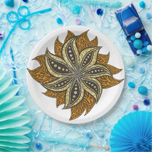 Afrikaanse Abstracte Bloemen Batik Stijl Papieren Bordje (Feest)