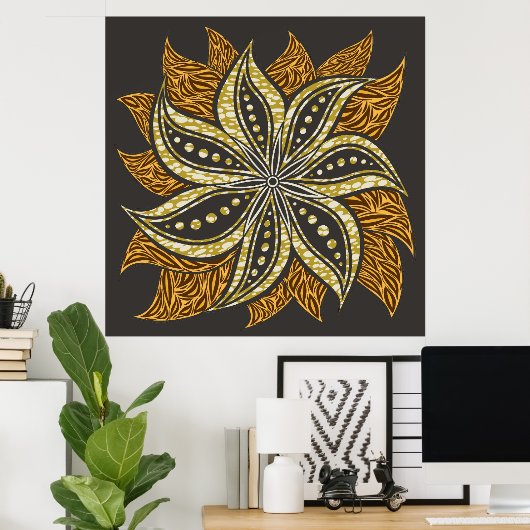 Afrikaanse Abstracte Bloemen Batik Stijl Poster (Thuiskantoor)