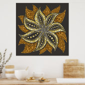 Afrikaanse Abstracte Bloemen Batik Stijl Poster (Keuken)