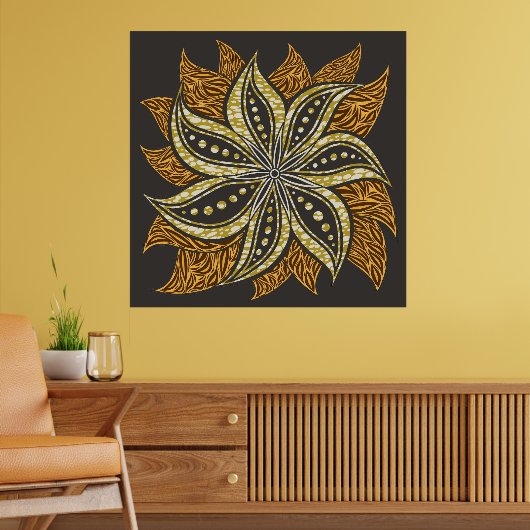 Afrikaanse Abstracte Bloemen Batik Stijl Poster (Woonkamer 2)