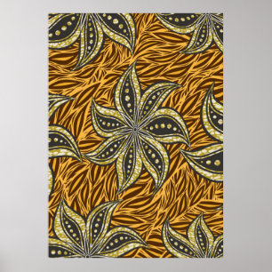 Afrikaanse Abstracte Bloemen Batik Stijl Poster