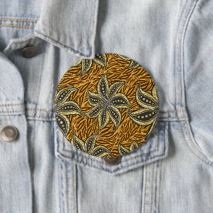 Afrikaanse Abstracte Bloemen Batik Stijl Ronde Button 4,0 Cm