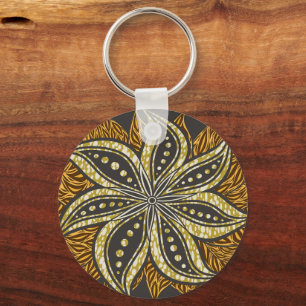 Afrikaanse Abstracte Bloemen Batik Stijl Sleutelhanger