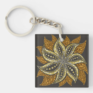 Afrikaanse Abstracte Bloemen Batik Stijl Sleutelhanger