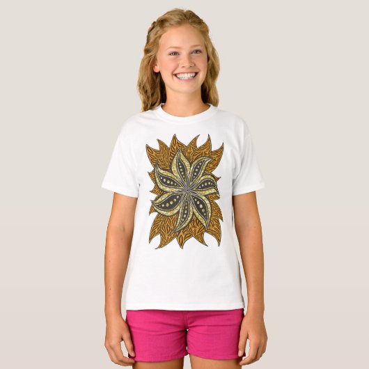 Afrikaanse Abstracte Bloemen Batik Stijl T-shirt (Voorkant volledig)
