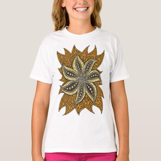 Afrikaanse Abstracte Bloemen Batik Stijl T-shirt (Voorkant)