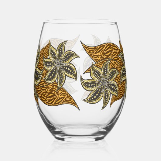 Afrikaanse Abstracte Bloemen Batik Stijl Wijnglas Zonder Voet (Rechts)