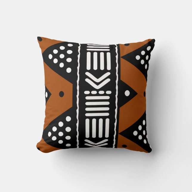 Afrikaanse Abstracte Bogolan Worpkussen Kussen (Voorkant)