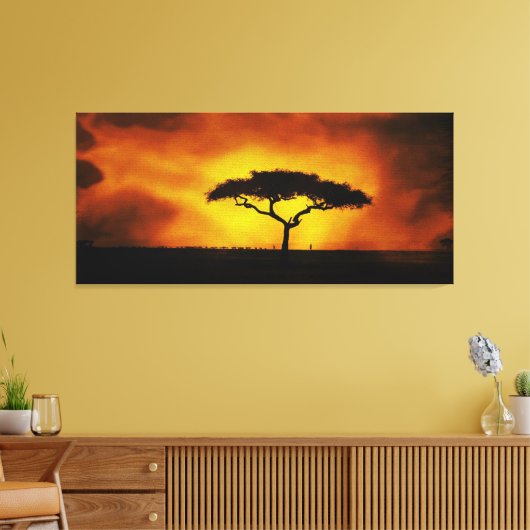 Afrikaanse acacia landschap warme gloed canvas afdruk (Insitu (Woonkamer))