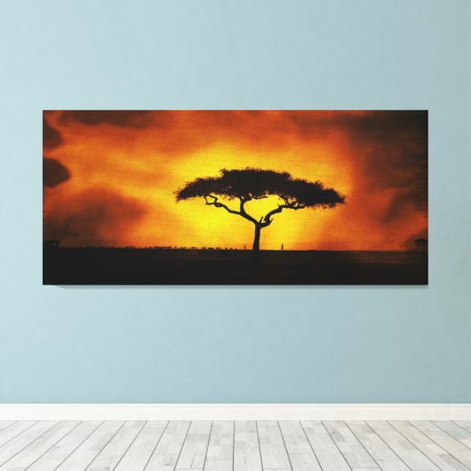 Afrikaanse acacia landschap warme gloed canvas afdruk (Insitu (Houten vloer))