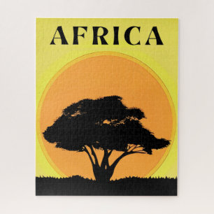 Afrikaanse acaciaboom tegen een Oranje zonsonderga Legpuzzel