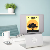 Afrikaanse acaciaboom tegen een Oranje zonsonderga Sticker (Laptop op bureau)