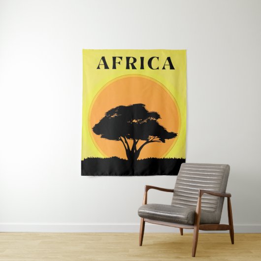 Afrikaanse acaciaboom tegen een Oranje zonsonderga Wandkleed (In situ)