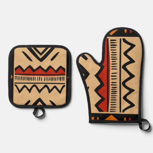 Afrikaanse achtergrond in warme kleuren ovenwant & pannenlap set (Voorkant)