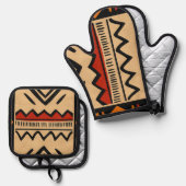 Afrikaanse achtergrond in warme kleuren ovenwant & pannenlap set (Voorkant / Achterkant)