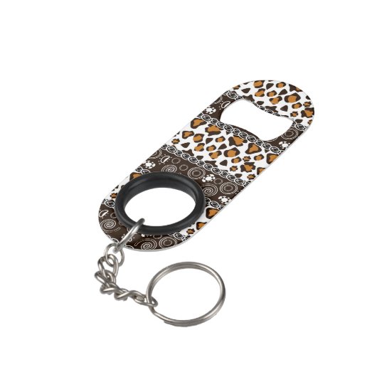 Afrikaanse afdruk met een cheetah-huidpatroon sleutelhanger flessenopener (Achterkant Gekanteld)