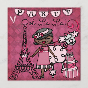 Afrikaanse Amer. Girl Ooh La Paris Birthday Invite Kaart
