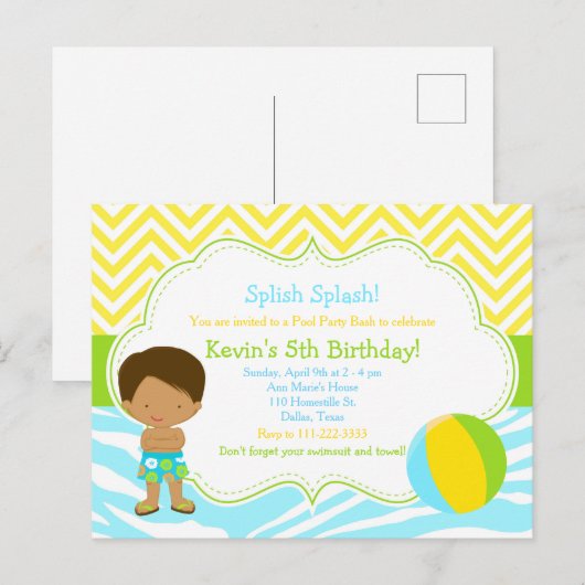 Afrikaanse American Boy Pool Party Basparty Briefkaart (Voorkant / Achterkant)