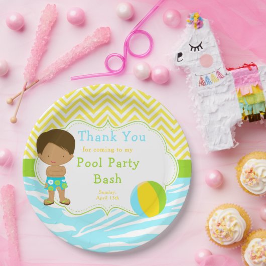 Afrikaanse American Boy Pool Party Basparty Papieren Bordje (Feest)