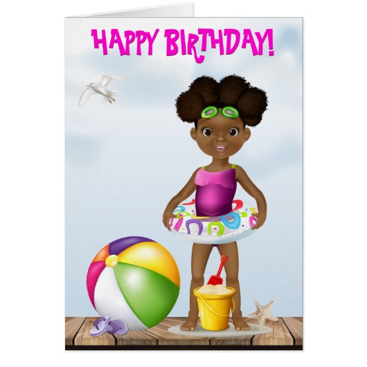Afrikaanse American Girl Beach Birthday (Voorkant)