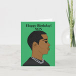 Afrikaanse American Son Birthday Card Kaart<br><div class="desc">Deze Kaart heeft een jonge Afrikaans-Amerikaanse man met een zwart shirt. Stuur een kaart naar je geliefde die relateerbaar is en geeft je boodschap door zoals je van plan was.</div>