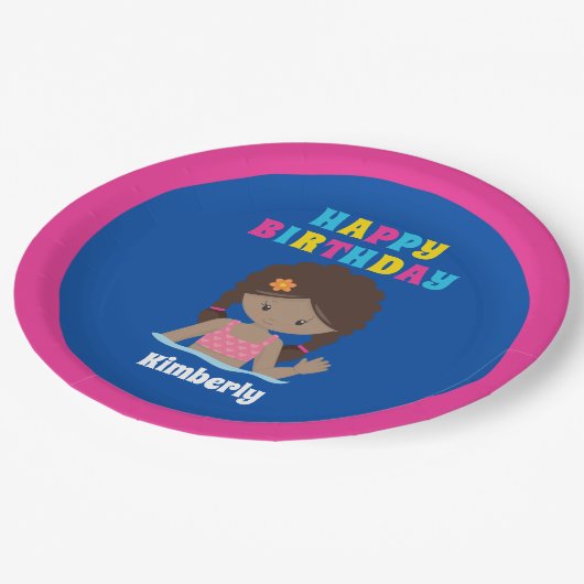 Afrikaanse American Swimming Girl Pool Party Birth Papieren Bordje (Gekanteld)