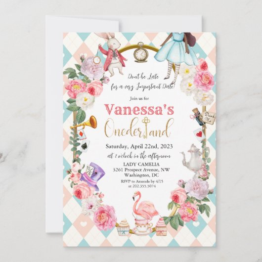 Afrikaanse Amerikaanse Alice in Wonderland Uitnodi Kaart (Voorkant)