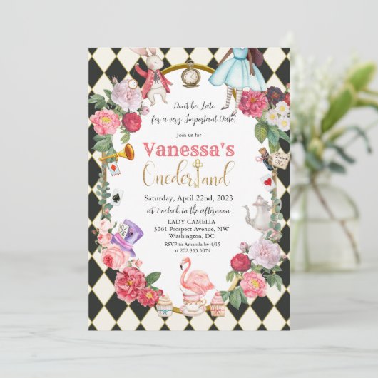 Afrikaanse Amerikaanse Alice in Wonderland Uitnodi Kaart (Staand voorkant)