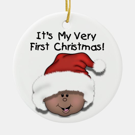 Afrikaanse Amerikaanse Baby 1e kerstversiering Keramisch Ornament (Voorkant)