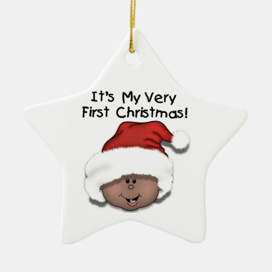 Afrikaanse Amerikaanse Baby eerste kerstversiering Keramisch Ornament (Voorkant)