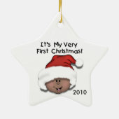 Afrikaanse Amerikaanse Baby eerste kerstversiering Keramisch Ornament (Achterkant)