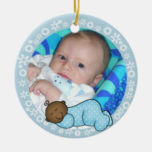 Afrikaanse Amerikaanse Baby eerste kerstversiering Keramisch Ornament (Voorkant)