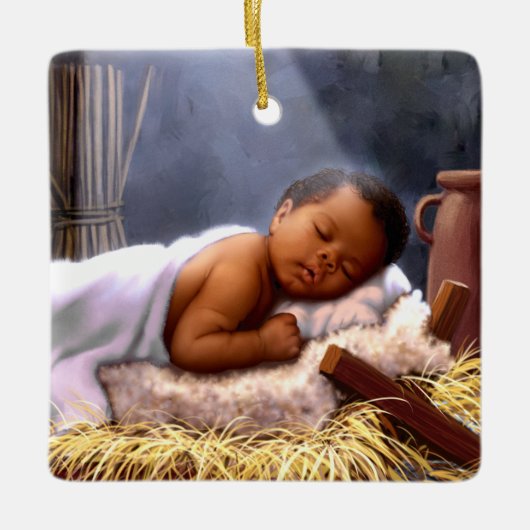 Afrikaanse Amerikaanse Baby Jezus Kerstversiering Keramisch Ornament (Voorkant)