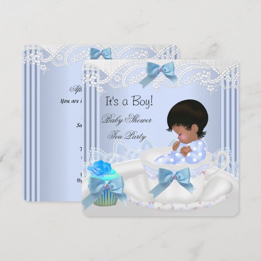 Afrikaanse Amerikaanse Baby shower Boy Blue Baby T Kaart (Voorkant / Achterkant)